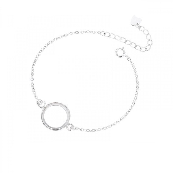 Solid 925 Silver Chain Bracelet Bezel Tray Setting Bracelet Findings For 8/10/12/15.5mm Cabochon Handmade Bangle Bezel Blank For Women