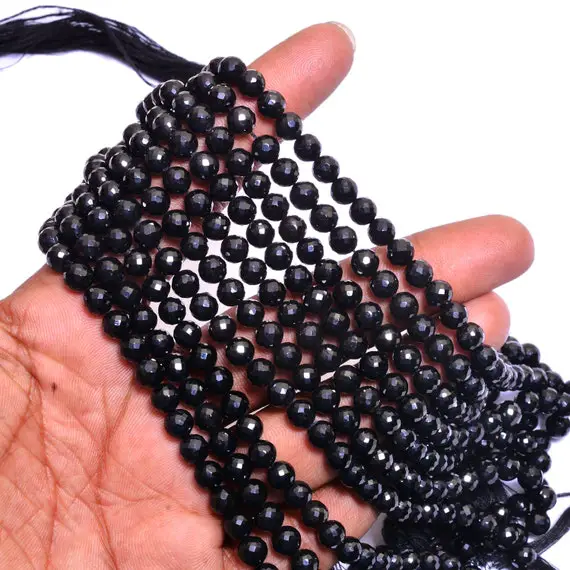 Aaa+ Black Spinel 6mm Round Faceted Beads | 8inch Strand | Natural Black Spinel Semi Precious Gemstone Round Beads For Jewelry | Aaa Quality