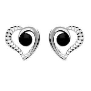 Shop Jet Earrings! Sterling Silver Whitby Jet Half Ridged Heart Stud Earrings | Natural genuine Jet earrings. Buy crystal jewelry, handmade handcrafted artisan jewelry for women.  Unique handmade gift ideas. #jewelry #beadedearrings #beadedjewelry #gift #shopping #handmadejewelry #fashion #style #product #earrings #affiliate #ad