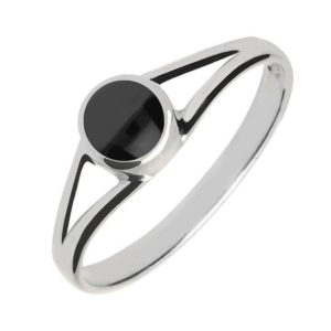 Shop Jet Rings! Sterling Silver Whitby Jet Round Split Shank Ring | Natural genuine Jet rings, simple unique handcrafted gemstone rings. #rings #jewelry #shopping #gift #handmade #fashion #style #affiliate #ad