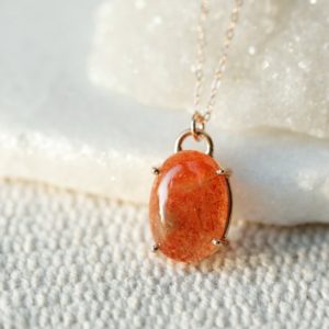 Oval Peach Sunstone Pendant, Prong Set Orange Sunstone Necklace, Energizing Crystal, Healing Orange Chakra Crystal, Good Luck Pendant | Natural genuine Sunstone pendants. Buy crystal jewelry, handmade handcrafted artisan jewelry for women.  Unique handmade gift ideas. #jewelry #beadedpendants #beadedjewelry #gift #shopping #handmadejewelry #fashion #style #product #pendants #affiliate #ad
