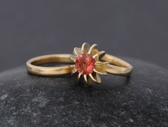 Ethical Wedding Set In Recycled Gold, Oregon Sunstone Engagement Ring With Matching Wedding Band