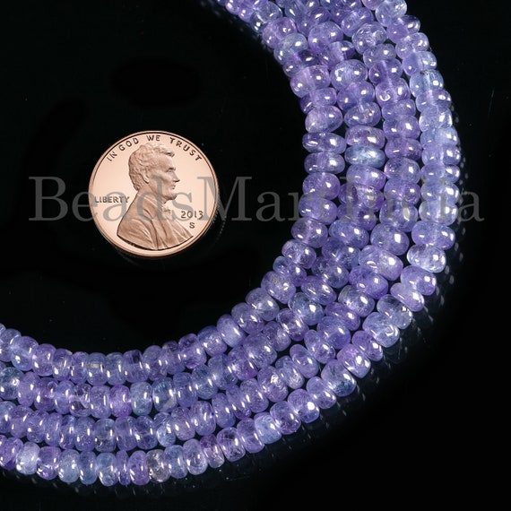 Tanzanite Smooth Beads, Tanzanite Beads, 3.5-4mm Tanzanite Rondelle Beads, Tanzanite Smooth Gemstone Beads, Tanzanite Plain Rondelle Beads,