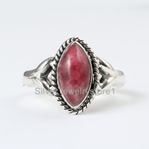 Handmade Thulite Marquise Ring: .925 Sterling Silver Boho Jewelry