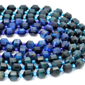 Shop Tiger Eye Faceted Beads! Natural Blue Tiger Eye Beads, Faceted Round Double Terminated Points Energy Prism Cut Tiger Eye Gemstone Beads – PGS320 | Natural genuine faceted Tiger Eye beads for beading and jewelry making.  #jewelry #beads #beadedjewelry #diyjewelry #jewelrymaking #beadstore #beading #affiliate #ad