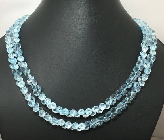 Natural Blue Topaz Beaded Gemstone Necklace Faceted Onion 6 To 6.5 Mm 17"  Or Strand / Faceted Blue Topaz / Natural Blue Topaz Beads Sale