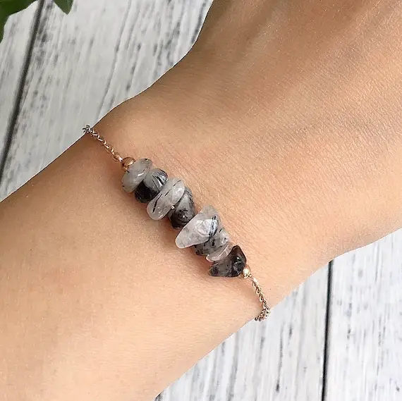 Tourmalinated Quartz Bracelet Healing Stones For Protection Stress Relief Detoxification - Gift For Her- Genuine Protection Stone