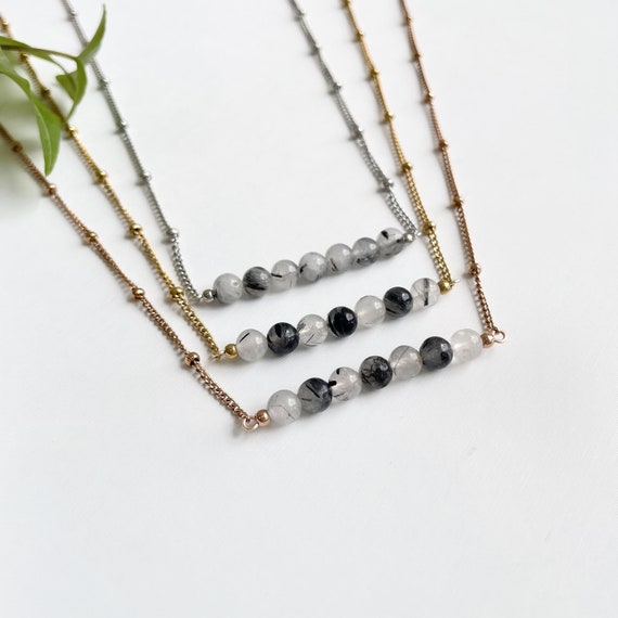 Tourmalinated Quartz Necklace - April Birthstone Necklace -raw Quartz Necklace -tourmaline Quartz Jewelry- Healing Necklace- Gift For Her