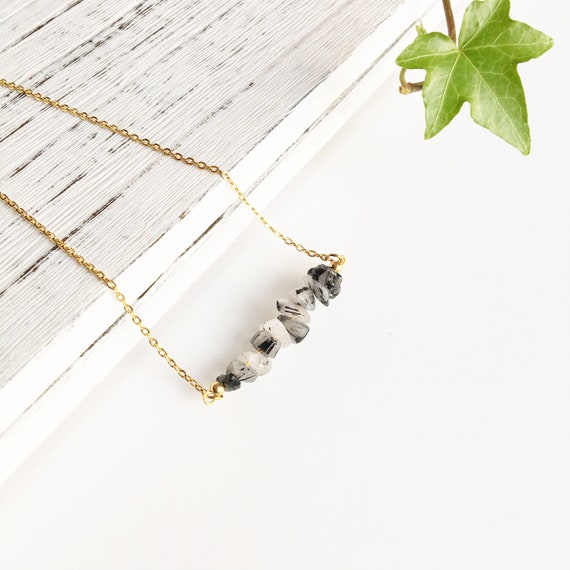 Tourmalinated Quartz Necklace - April Birthstone Necklace -raw Quartz Necklace -tourmaline Quartz Jewelry- Gift For Her