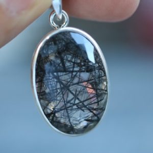 Shop Tourmalinated Quartz Jewelry! Tourmalinated Quartz Pendant 925 Sterling Silver | Natural genuine Tourmalinated Quartz jewelry. Buy crystal jewelry, handmade handcrafted artisan jewelry for women.  Unique handmade gift ideas. #jewelry #beadedjewelry #beadedjewelry #gift #shopping #handmadejewelry #fashion #style #product #jewelry #affiliate #ad