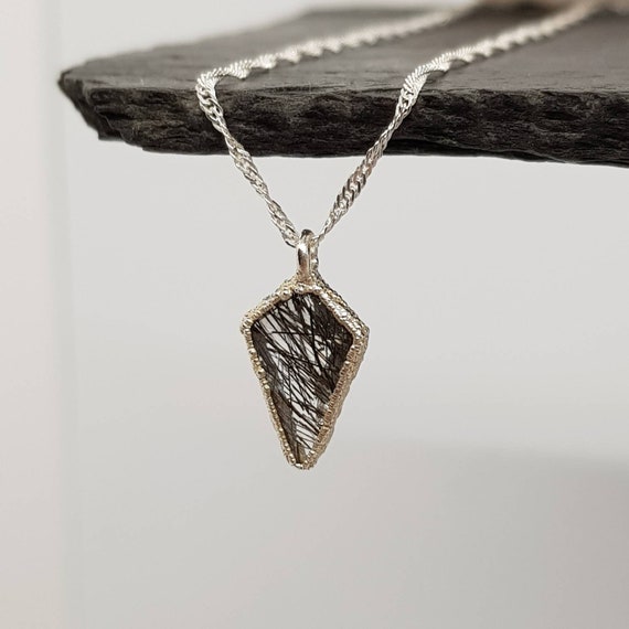 Tourmalinated Quartz Point Textured Silver Necklace