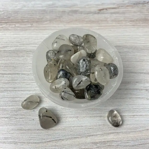 Tourmalinated Quartz Tumbled Crystals | Natural Crystals For Crystal Grids And Empath Protection