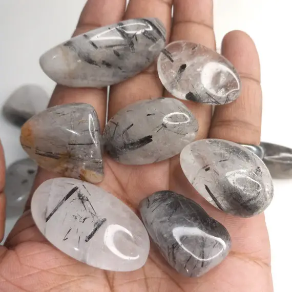 Tourmalinated Quartz Tumbled Stones - Healing Crystal - Please Read Full Description