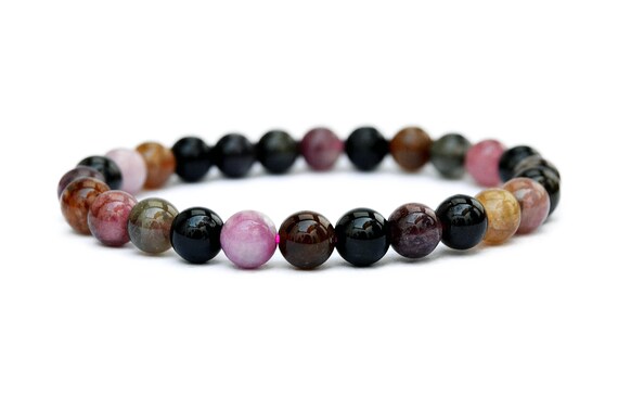 Multicolor Tourmaline Beaded Bracelet - 7mm Beads - Tourmaline Crystals - Healing Chakra Bracelet - Gift For Friend