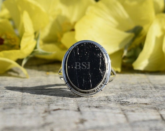 Tourmaline Ring, 925 Sterling Silver, Oval Shape, Black Color Stone, Split Band Ring, Double Bezel Set, Handmade Gift Ring, Made For Her