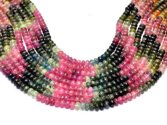 Aaa+ Multi Tourmaline Gemstone 5mm Smooth Rondelle Beads | 14inch Strand | Natural Tourmaline Semi Precious Gemstone Loose Beads For Jewelry