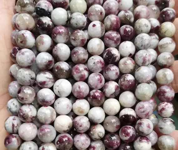Natural  Plum Blossom Tourmaline Smooth Round Beads,4mm 6mm 8mm 10mm  12mm Tourmaline Beads Wholesale Supply,one Strand 15"