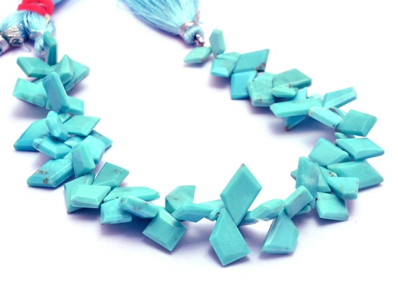 Aaa+ Turquoise Faceted Nugget Beads | Natural Arizona Turquoise Semi Precious Gemstone Step Cut Fancy Tumbled Side Drill Beads | 8" Strand