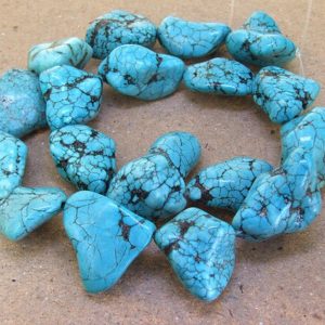 Shop Turquoise Chip & Nugget Beads! One Full Strand— Free Nugget Turquoise Gemstone Beads —-16mmx 20mm—-17 Pieces—-16 inch strand | Natural genuine chip Turquoise beads for beading and jewelry making.  #jewelry #beads #beadedjewelry #diyjewelry #jewelrymaking #beadstore #beading #affiliate #ad