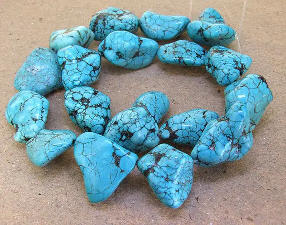 One Full Strand--- Free Nugget Turquoise Gemstone Beads ----16mmx 20mm----17 Pieces----16 Inch Strand