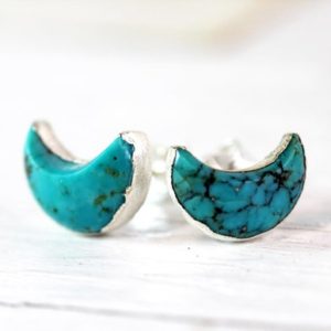 Shop Turquoise Earrings! Turquoise Earrings – Turquoise Studs – Crescent Moon Stud Earrings – December Birthstone Jewelry | Natural genuine Turquoise earrings. Buy crystal jewelry, handmade handcrafted artisan jewelry for women.  Unique handmade gift ideas. #jewelry #beadedearrings #beadedjewelry #gift #shopping #handmadejewelry #fashion #style #product #earrings #affiliate #ad