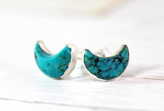Turquoise Earrings - Turquoise Studs - Crescent Moon Stud Earrings - December Birthstone Jewelry