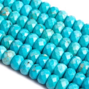 Shop Turquoise Faceted Beads! Mint Blue Turquoise Loose Beads Faceted Rondelle Shape 6x4mm 8x5mm | Natural genuine faceted Turquoise beads for beading and jewelry making.  #jewelry #beads #beadedjewelry #diyjewelry #jewelrymaking #beadstore #beading #affiliate #ad