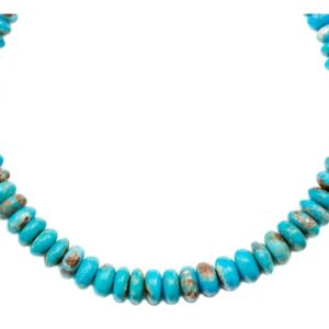 Shop Turquoise Necklaces! Blue Turquoise Necklace Faceted Solid Strand Link Beaded Sterling Silver 20 Inches natural stone Smooth Light Blue 7mm Rondelles | Natural genuine Turquoise necklaces. Buy crystal jewelry, handmade handcrafted artisan jewelry for women.  Unique handmade gift ideas. #jewelry #beadednecklaces #beadedjewelry #gift #shopping #handmadejewelry #fashion #style #product #necklaces #affiliate #ad