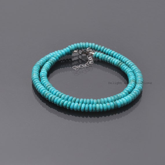 Natural Aaa Blue Turquoise Beaded Necklace-5.5mm Smooth Tyre Gemstone Necklace-turquoise Jewelry-sleeping Beauty Turquoise-925 Silver Lock