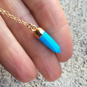 Shop Turquoise Pendants! Natural Blue Turquoise point Necklace pendant, gold fill jewelry, Sleeping beauty gem, December Birthstone | Natural genuine Turquoise pendants. Buy crystal jewelry, handmade handcrafted artisan jewelry for women.  Unique handmade gift ideas. #jewelry #beadedpendants #beadedjewelry #gift #shopping #handmadejewelry #fashion #style #product #pendants #affiliate #ad