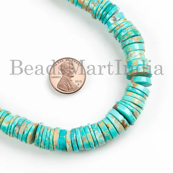 Natural Turquoise Beads, Turquoise Smooth Beads, Turquoise Tyre Shape Beads, Turquoise Gemstone Beads, Turquoise Beads For Jewelry Making