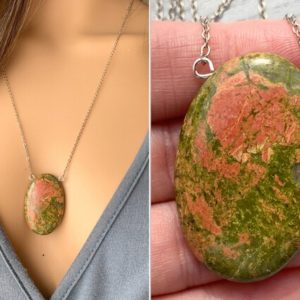 Unakite Necklace, Real Unakite Jasper Pendant Necklace, Unakite Jewelry Gold Crystal Healing Necklace, Big Raw Gemstone Necklace EXACT STONE | Natural genuine Gemstone pendants. Buy crystal jewelry, handmade handcrafted artisan jewelry for women.  Unique handmade gift ideas. #jewelry #beadedpendants #beadedjewelry #gift #shopping #handmadejewelry #fashion #style #product #pendants #affiliate #ad