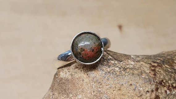 Stacking Minimalist Unakite Ring. 925 Sterling Silver Rings For Women. Scorpio Jewelry Uk. Reiki Jewelry. 8mm Stone