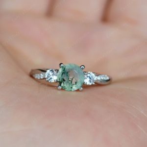 Shop Moss Agate Rings! Unique Moss Agate Ring/Twist Band 3 Stone Engagement Ring/Sterling Silver Moss Agate Jewelry/Handmade Personalized Ring | Natural genuine Moss Agate rings, simple unique alternative gemstone engagement rings. #rings #jewelry #bridal #wedding #jewelryaccessories #engagementrings #weddingideas #affiliate #ad