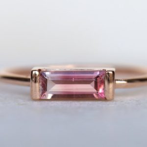 Shop Watermelon Tourmaline Rings! Bicolor tourmaline ring/ Watermelon tourmaline gold ring/ tourmaline baguette ring/ tourmaline stacking ring/ tourmaline ring | Natural genuine Watermelon Tourmaline rings, simple unique handcrafted gemstone rings. #rings #jewelry #shopping #gift #handmade #fashion #style #affiliate #ad