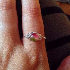 Shop Watermelon Tourmaline Rings! Watermelon Tourmaline Emulation (Chalcedony) Ring – Any Ring Size – Wirewrapped with Sustainable Silver – Ecofriendly, Magic | Natural genuine Watermelon Tourmaline rings, simple unique handcrafted gemstone rings. #rings #jewelry #shopping #gift #handmade #fashion #style #affiliate #ad
