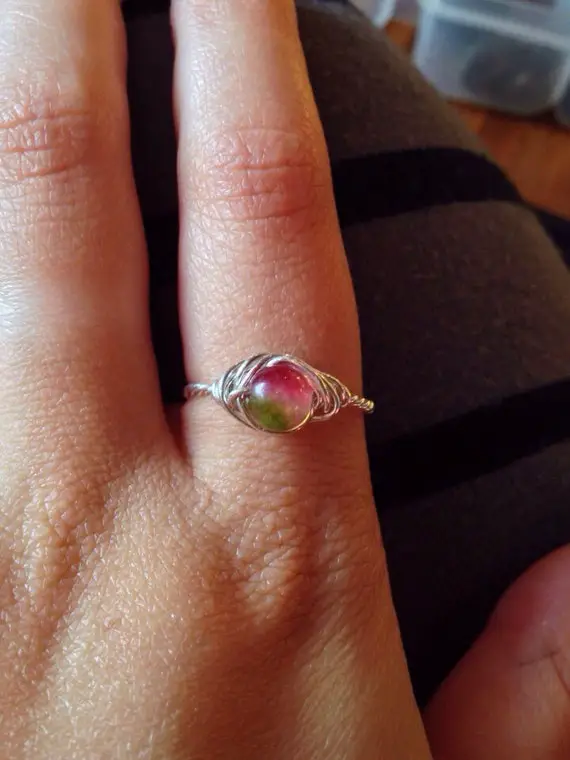 Watermelon Tourmaline Emulation (chalcedony) Ring - Any Ring Size - Wirewrapped With Sustainable Silver - Ecofriendly, Magic