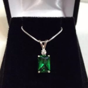 Shop White Sapphire Jewelry! Beautiful 1.5ct Emerald & White Sapphire Sterling Silver Pendant Necklace Jewelry Gifts Trending Jewelry Green Emerald Cut Emerald Necklace | Natural genuine White Sapphire jewelry. Buy crystal jewelry, handmade handcrafted artisan jewelry for women.  Unique handmade gift ideas. #jewelry #beadedjewelry #beadedjewelry #gift #shopping #handmadejewelry #fashion #style #product #jewelry #affiliate #ad