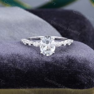 Shop White Sapphire Jewelry! Oval white sapphire engagement ring white gold vintage Half eternity Solid 14k Marquise cut moissanite ring Bridal ring promise gift for her | Natural genuine White Sapphire jewelry. Buy handcrafted artisan wedding jewelry.  Unique handmade bridal jewelry gift ideas. #jewelry #beadedjewelry #gift #crystaljewelry #shopping #handmadejewelry #wedding #bridal #jewelry #affiliate #ad