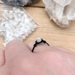 Wire Wrapped Selenite Ring, Selenite Bead Rings, Wire Wrap Ring, Boho Gemstone Ring, Crystal Selenite Jewelry | Natural genuine Selenite rings, simple unique handcrafted gemstone rings. #rings #jewelry #shopping #gift #handmade #fashion #style #affiliate #ad