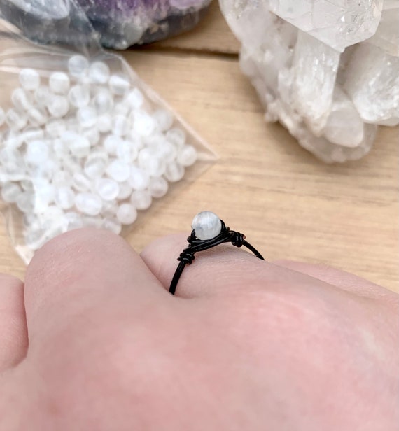 Wire Wrapped Selenite Ring, Selenite Bead Rings, Wire Wrap Ring, Boho Gemstone Ring, Crystal Selenite Jewelry