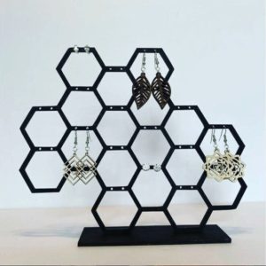 Shop Storage for Beading Supplies! Wood Honeycomb Earring Display | Wood Earring Holder Stand  | Modern White Stud Or Dangling Earring Jewelry Storage | Custom Color | Shop jewelry making and beading supplies, tools & findings for DIY jewelry making and crafts. #jewelrymaking #diyjewelry #jewelrycrafts #jewelrysupplies #beading #affiliate #ad