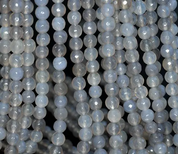 6mm Agate Gemstone Grey Faceted Round Loose Beads 14.5 Inch Full Strand (90183871-366)