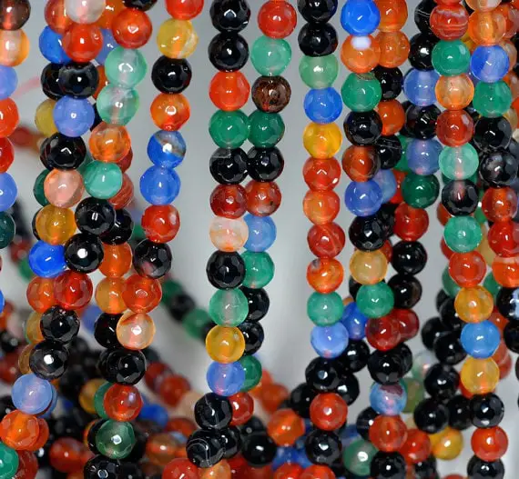 6mm Agate Gemstone Multi Color Faceted Round Loose Beads 14.5 Inch Full Strand (90183863-365)