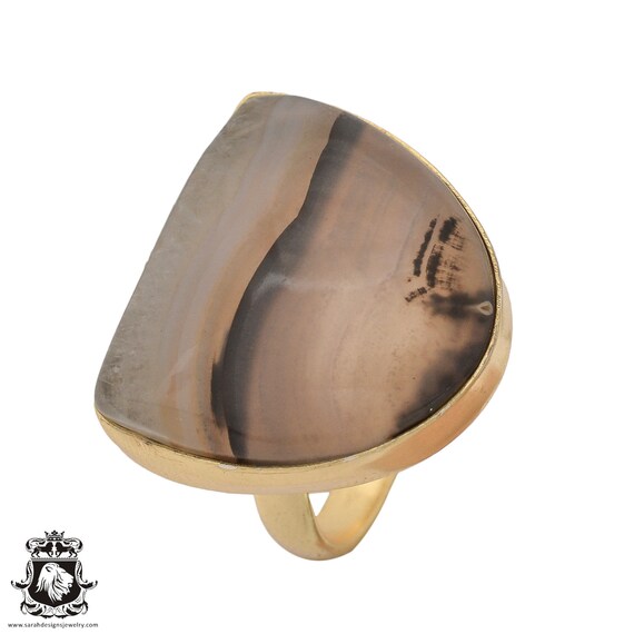 Size 8.5 - Size 10 Scenic Agate Ring Meditation Ring 24k Gold Ring Gpr974