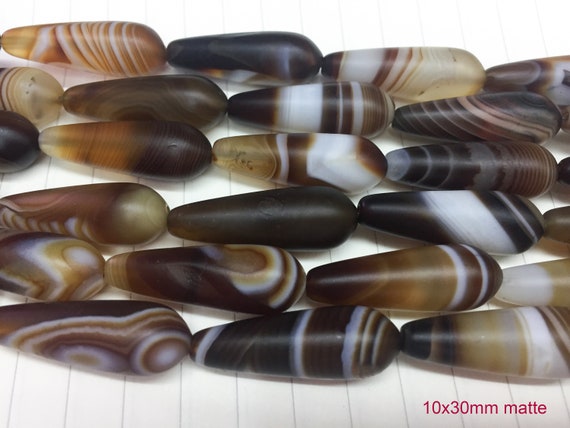 Banded Agate Teardrop Beads - Brown Striped Agate Round Drops Beads - Natural Gemstone Drops Beads - 10x20mm Beads - 15 Inch