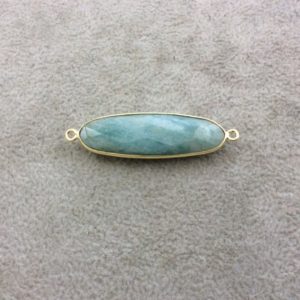 Shop Amazonite Faceted Beads! Gold Plated Natural Amazonite Faceted Oblong Oval Shaped Copper Bezel Connector – Measures 12mm x 40mm – Sold Individually, Random | Natural genuine faceted Amazonite beads for beading and jewelry making.  #jewelry #beads #beadedjewelry #diyjewelry #jewelrymaking #beadstore #beading #affiliate #ad