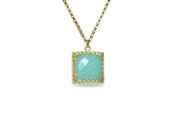 Amazonite Necklace · Square Blue Gemstone Necklace · Everyday Necklace Gold · 14k Gold Filled Necklace · Natural Raw Gem Necklace