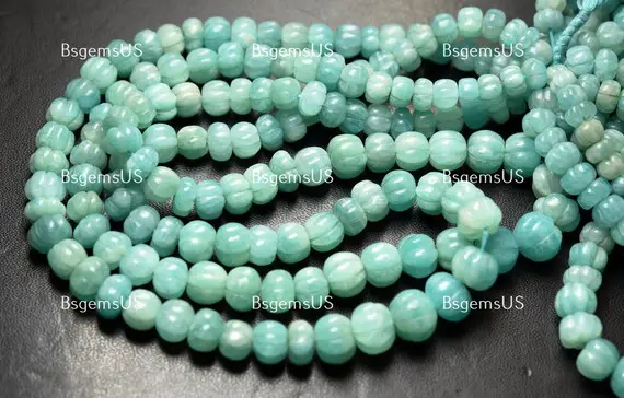 8 Inch Strand,natural Amazonite Smooth Carved Melon Shape Rondelles, Size. 7-9mm
