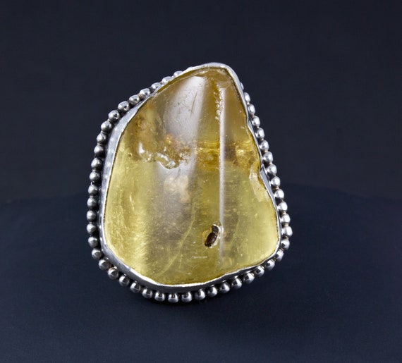 Sterling Silver Large Copal Amber Ring Size 8